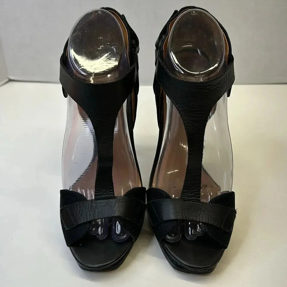 LAMB by Gwen Stefani High Heels Stiletto Platform Leather Shoes Black Size 8.5 - Picture 2 of 12